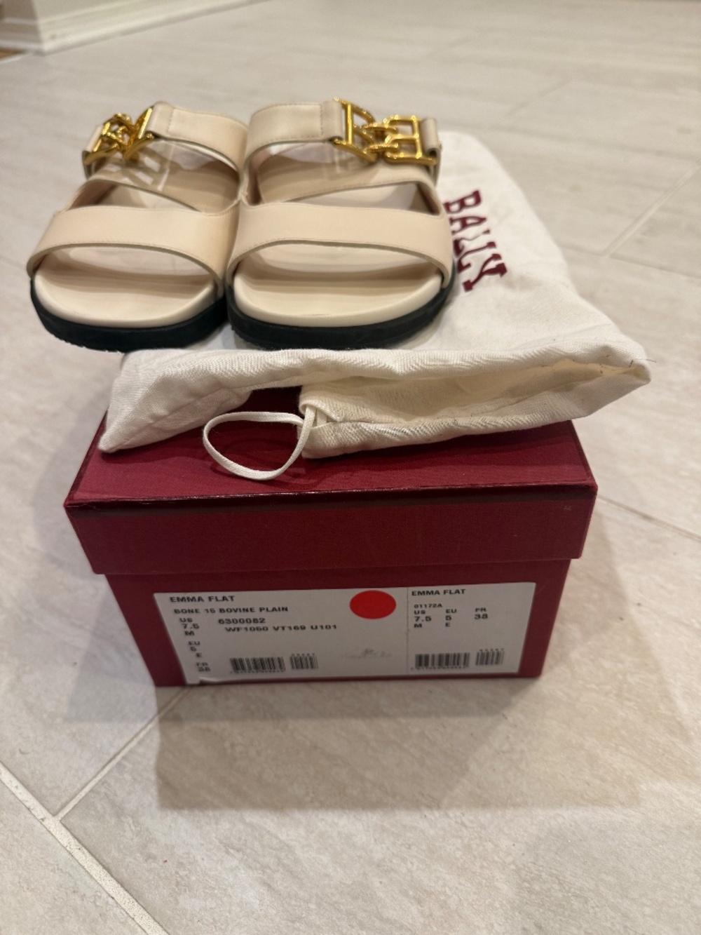Bally Emma Flat Leather Sandals | Bone | Women's 7.5 - Picture 3 of 5